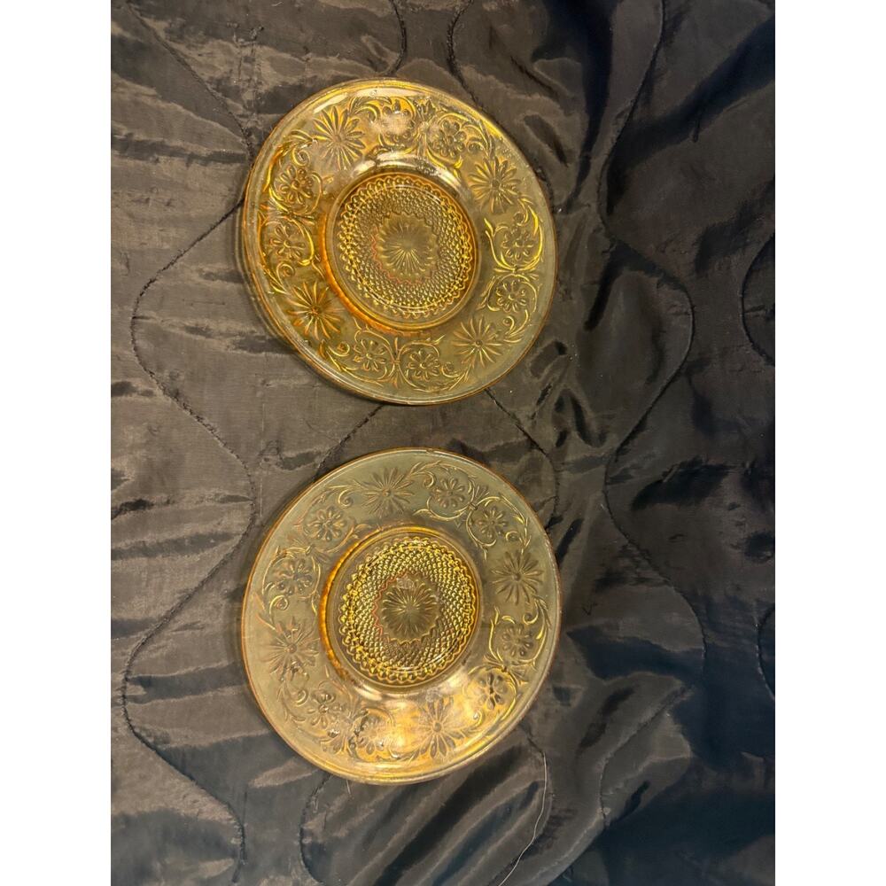 Antique Tiara Indiana Glass Daisy Amber Gold Sandwich Dessert Plate 7"